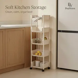 PeaWove Rolling Storage Cart with Wheels, Heavy Duty Multi-Layer Freestanding Shelf, Adjustable Space Saving Plastic Organizer for Bedroom Bathroom Kitchen Living Room, Portable Home Storage Unit, Easy Install, 2026 Semiannual Sale