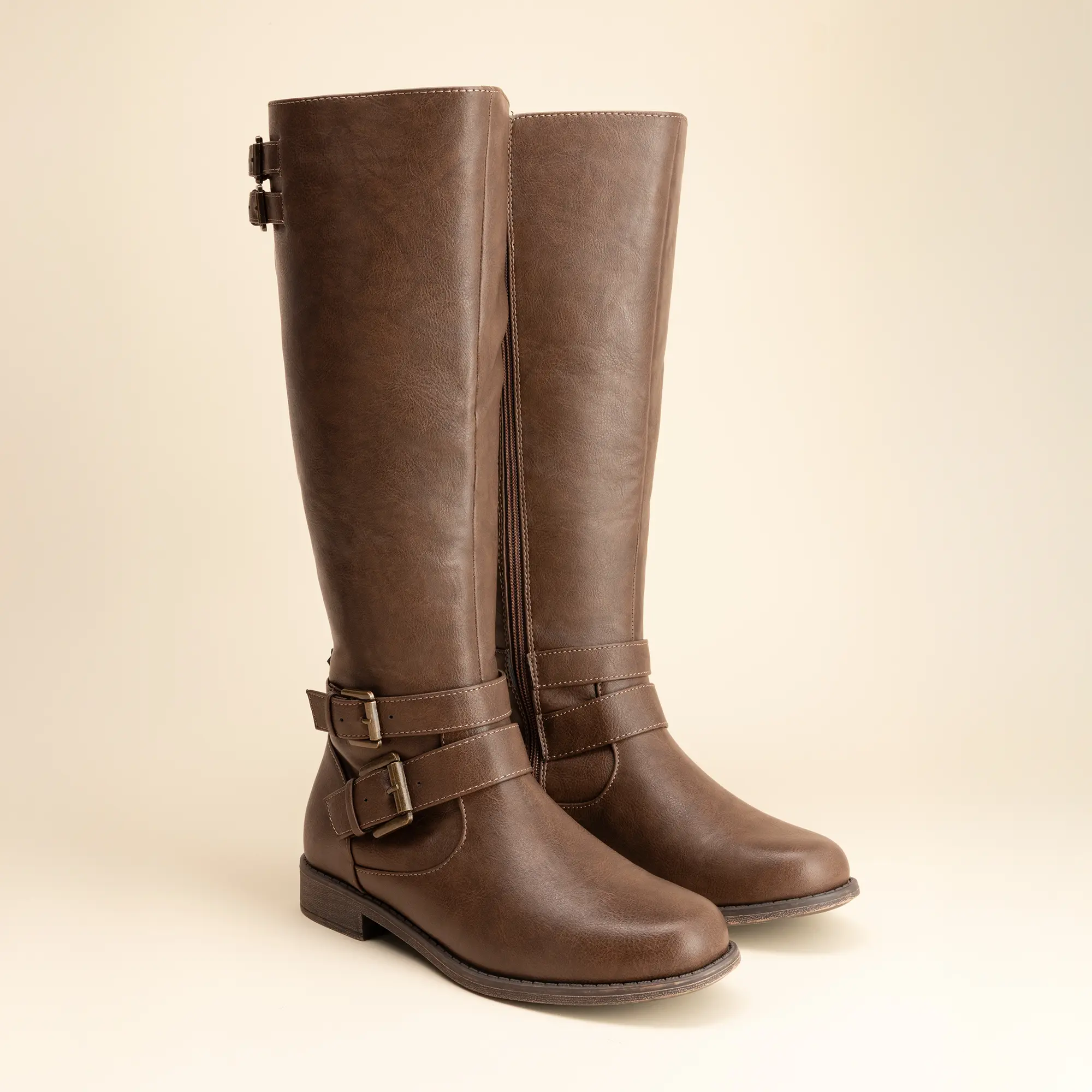 JUST FAB Womens Knee High Boots Wide Calf Leather Riding Boots Knee High Boots for Women Low Heel Casual Boots for Women BackToSchool