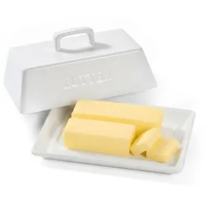 Ceramic Extra Large Butter Dish with Lid, White