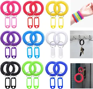 18 count Assorted Color Wrist Spring Spiral Coil Keychains with 18 count Key Tags, Stretchable Plastic Wrist Coil  for ID Badge Gym Pool Sauna Outdoor Activities