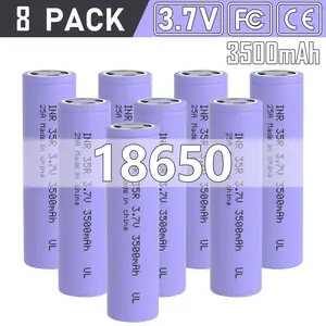8-Pack 3.7 Volt 3500mAh 18650 Rechargeable Li-ion Battery for Flashlights Headlamps Doorbells RC Cars Button Top Design