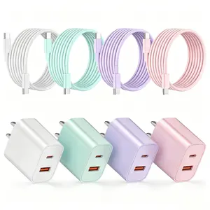 PD 20W USB-C + 18W USB-A Dual-Port Colorful Wall Charger Set,  a 6-Ft Durable USB-C Cable  20W Android Fast Charging Wall Charger,  for  iPhone 17/17 Pro Max/16/16 Pro Max/15/15 Pro/iPad and Samsung Ultra26/S25+/S25/S24/S23/S23+/S22/S22+/S21 Ultra/S20.