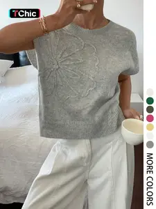 Elegant Round Neck Knit Vest for Women, Spring/Summer Loose Fit Sweater Vest, Stylish Casual Sleeveless Knitwear Plain Pullover Top