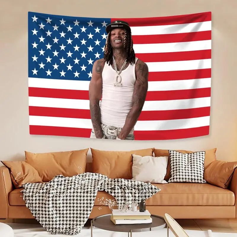 40in x 60in King Von Stars and Stripes American Flag Graphic Tapestry, Rapper-Themed Cloth Home Decor, Hanging Banner for Thanksgiving, Father's Day, Anniversary Gifts