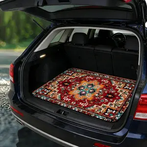 Persian Boho Car Trunk Cargo Mat, Waterproof Non Slip Washable Vintage Persian Trunk Liner, Scratch Resistant Stain Proof Pet Friendly Automotive Floor Carpet for SUV Sedan