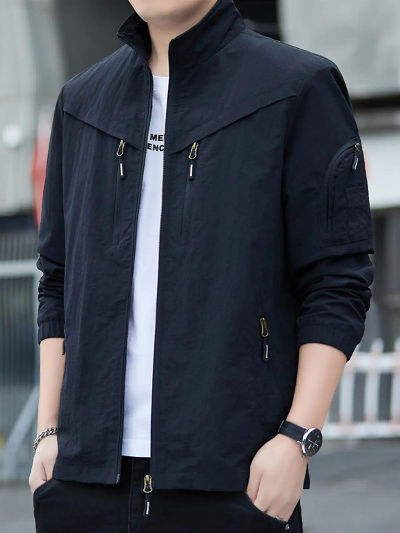 Men's Outdoor Casual Jacket, Multi-Pocket Breathable Waterproof Jacket, All Seasons, Long Sleeve, Zipper Design, XS-5xl