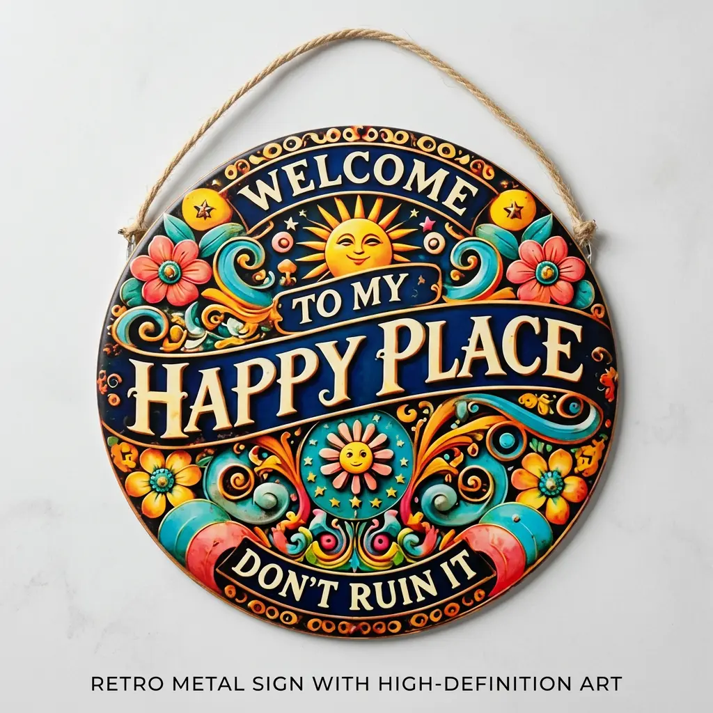 Decorative Boho Metal Tin Sign 12×12 Inch Retro Sun Floral Wall Decor Vintage Rustic Hanging Plaque for Porch Garden Home Outdoor Decoration