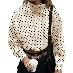 Tankaneo Womens Zip Up Cropped Jackets Polka Dot Oversized Jackets Spring Lightweight Trendy Casual Coats