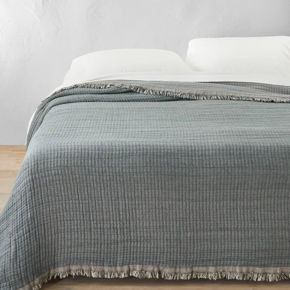 Casaluna Reversible Textured Cotton Chambray Coverlet - Cotton Throw Blanket, Midweight Jacquard Weave, OEKO-TEX Certified (Kids' Bedding)