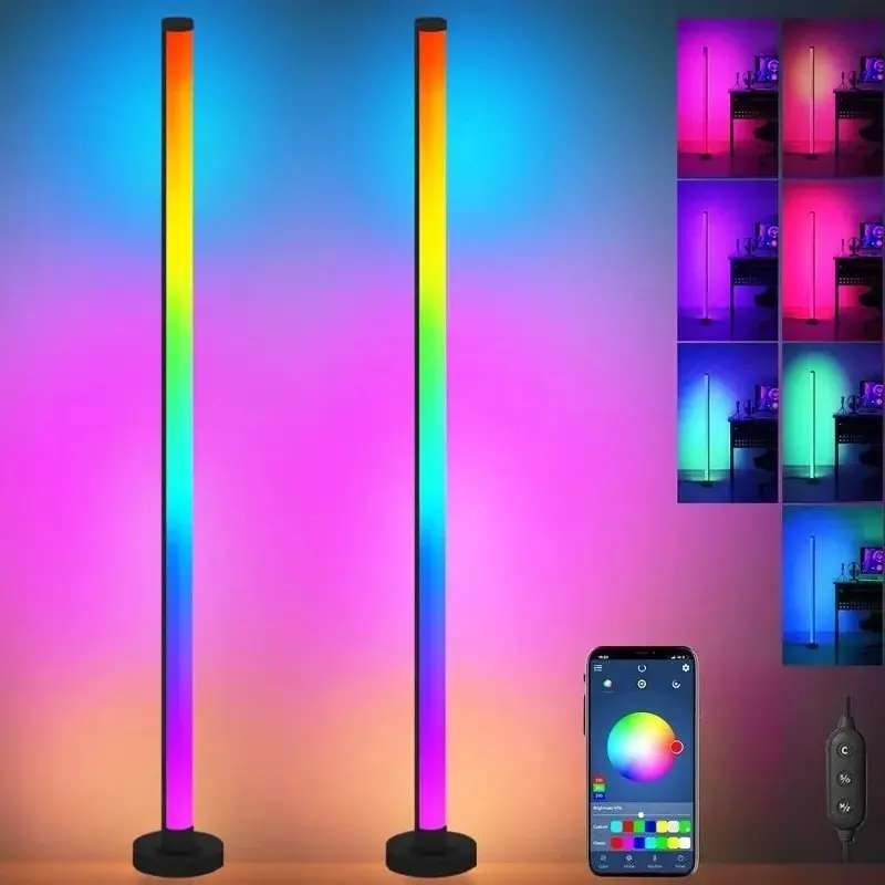 Smart LED Floor Lamp RGB Remote & APP Control Music Sync Lights Dimmable RGB Light Corner Lighting Timer Modern Mood Standing Lamp for Living Room Gaming