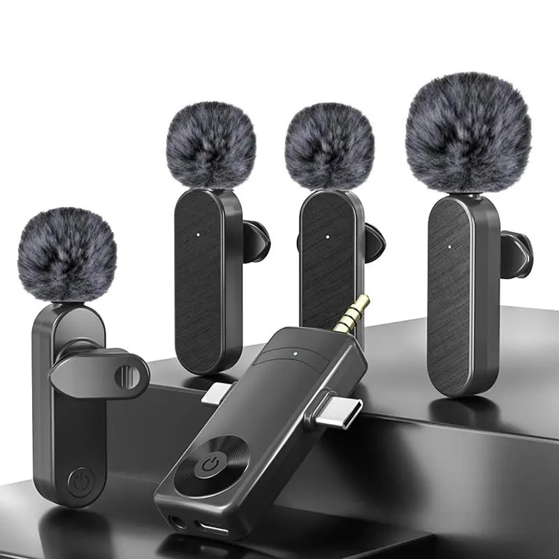 1-to-4 Portable Wireless Microphone Set, Rechargeable Wireless Microphone, Professional Wireless Microphone Set for Live Streaming & Podcasting, Live Streaming Equipment, Podcast Studio Equipment, Podcast Recording Mic, Wireless Lavalier Mics