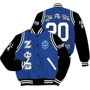 Zeta Phi Beta Varsity Jacket, Custom Chapter Sporty Blue Sorority Outerwear, 1920 Greek Life College Style, Fashionable Greek Woman Jacket