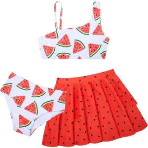 Girls 3-Piece Swimsuit Set - Cute Quick Dry Bikini Tankini with Cover Up & Beach Skirt for 5-12 Years
