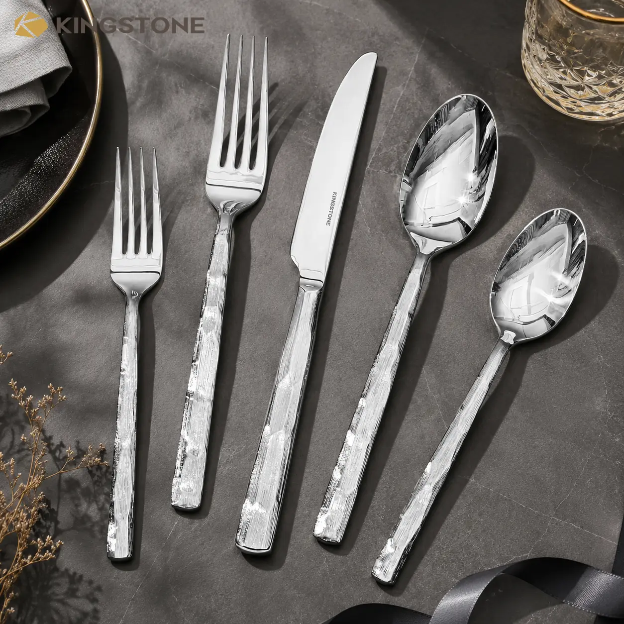 KINGSTONE Premium 18/10 Stainless Steel Flatware Set, Brushed Handle Silverware, Rust-Resistant, Dishwasher-Safe, Ideal for Home Kitchen Gifting  Kitchen Utensils Set, Dishware, Gift Set for Housewarming, Wedding and Holiday, Model 8814