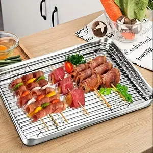 1pc Baking Sheet And Rack, Stainless Steel Cookie Sheet, Baking Pan Tray with Cooling Rack, Toxic & Healthy, Free & Dishwasher Safe, for Outdoor Picnic Party BBQ Accessories Kitchen Accessories