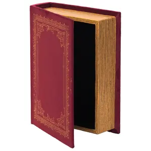 Antique Vintiquewise Wooden Book-Shaped Decorative Trinket Storage Organiser Box - Velvet Finish, 9x7x2 in, Red, Rustic Home Decor, Ideal Gift for Home Organisation