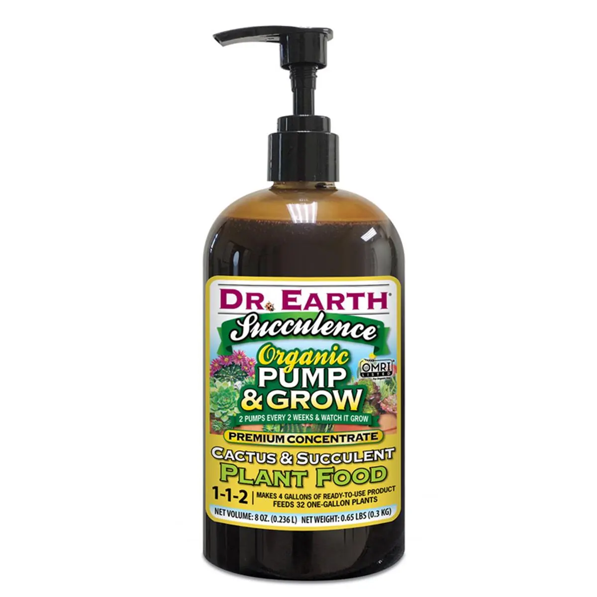 Dr. Earth 8oz Succulence Organic Plant Food, 1-1-2 NPK Ratio, Whole Foods Formula, Pump Bottle Design for Easy Growth Application