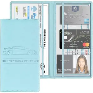 Registration and  Card Holder, PU Glove Box Essential Documents Paperwork Driver License Organizer for , Wallet Case Auto   Accessories for Women and Men (Light