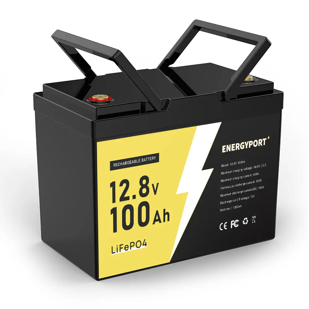 ENERGYPORT 12.8V 100Ah LiFePO4 Battery, Rechargeable Lithium Iron Phosphate Batteries, Smart BMS Deep Cycles Perfect for RV and Off Grid, Solar Panel, Trolling Motor, Marine High Power Portable Black Extended Capacity Battery Lithium Jump Battery