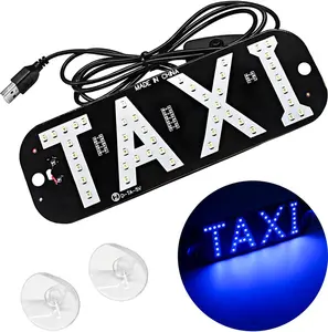 Taxi LED Sign Decor, 5V USB Bright Taxi Led Windscreen Cab Indicator Lamp Signal, Vibrant Taxi LED Sign Decor with Transparent Suction Cups for Driver (Blue, USB)