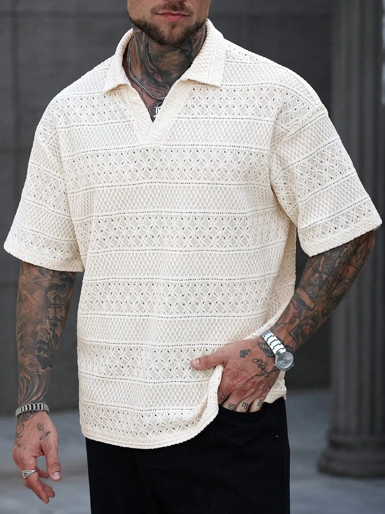 Men's Casual Urban Old Money Style Short Sleeve Loose Polo Shirt, Comfortable and Stylish, Perfect for Daily Wear