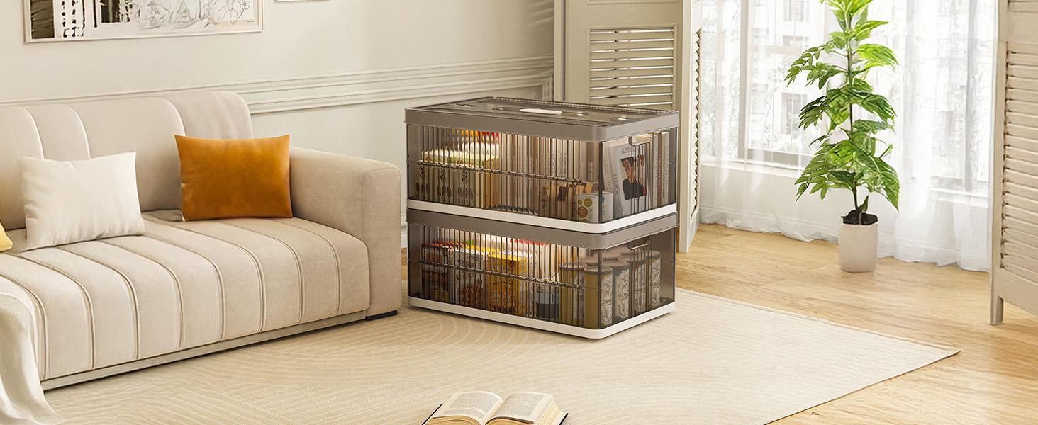 [24H Online Help]Raybee 1–5 Tier Clear Plastic Storage Bins with Lid, Foldable & Stackable Collapsible Storage Boxes, Dustproof Organizer Bin for Closet, Pantry, Bedroom, Living Room, Apartment, Dorm, Space Saving Organization Solutions for Home Furniture