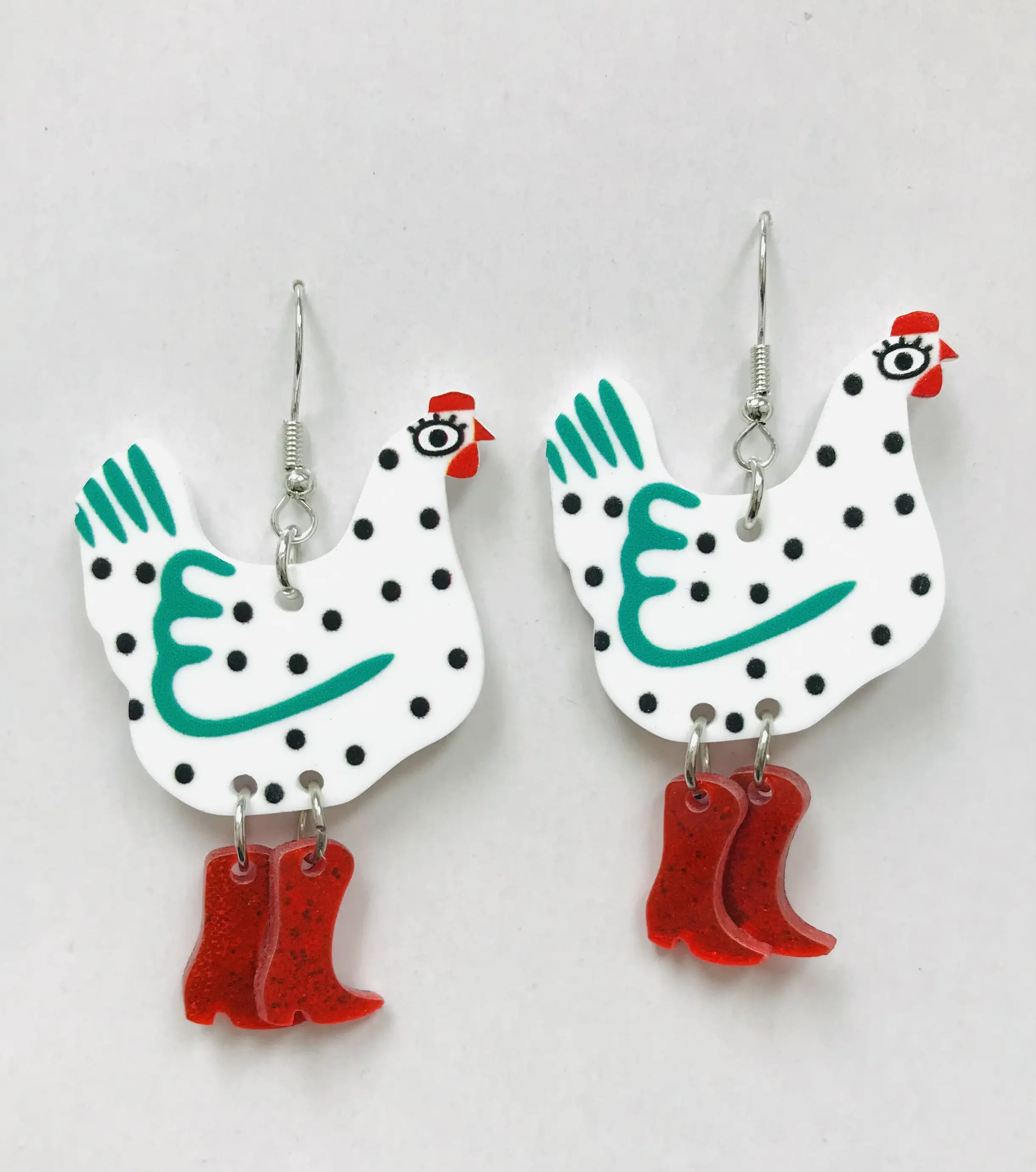 White Hen Chicken earrings