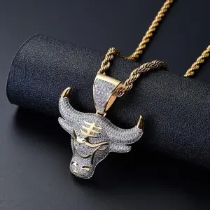 Fashion Jewelry Gold Rhinestone Bull Head Pendant Necklace 251