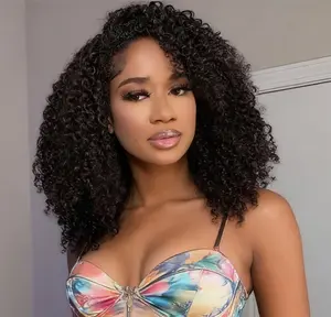 [3 In 1 Half Wig] 200% Density Kinky Curly Half Wig Human Hair Glueless No Lace Invisible Hairline  Part Flip Over Wig Beginner Friendly Natural Look Curly Wig 16 18 20 Inch