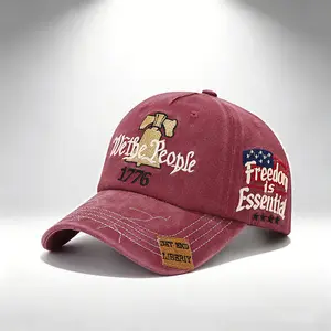 GYNLEUX We The People 1776 Embroidered Baseball Cap Vintage Washed Distressed Cotton Hat with Liberty Bell American Flag Freedom is Essential Embroidery Adjustable Sun Cap for Men Women Patriots Fourth of July Parades Outdoor Hiking Daily Wear All Seasons