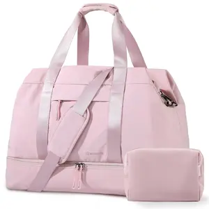 KooKoomia Travel Bag with Shoe Compartment USB Charging Port, Yoga Mat Pocket, Trolley Sleeve, Carry on Overnight Hospital Duffel Weekender Bag,Gym Bag  for Women, Black