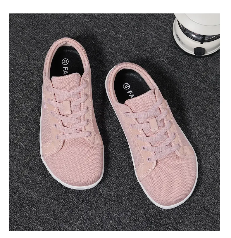 Women's Fabric Trainers with Laces - Minimalist Style with a Wide Toe Box Fit and 0-Drop Sole for Natural Walking, Athletic, Barefoot, Closed, Rubber, Round Toe, Sports Shoes, Low Top, Ankle, Lace-Up, Casual Wear, Basic