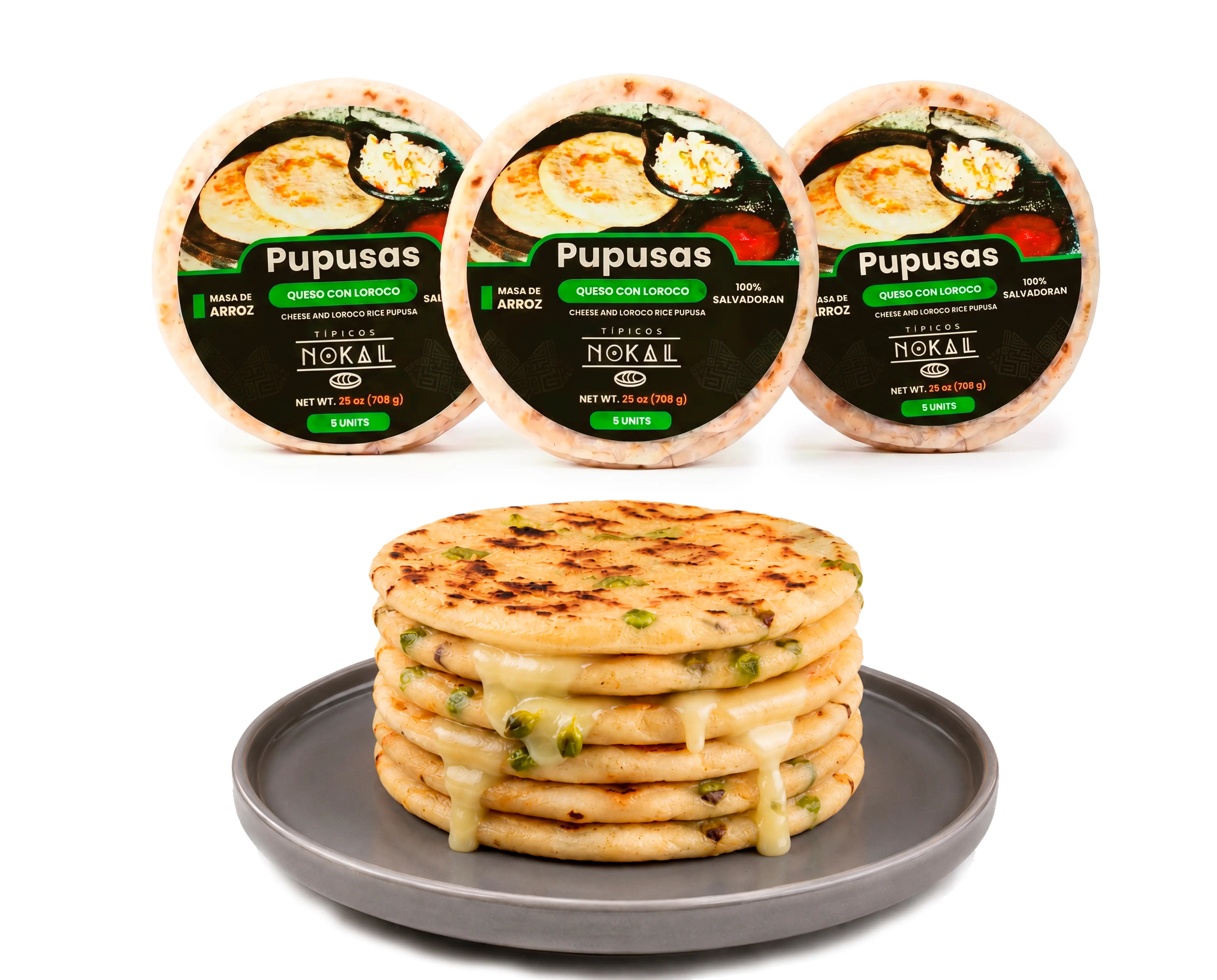 Typical Nokal Cheese and Loroco Pupusas, Authentic Salvadoran Pupusas, Vegetarian Breakfast Foods, 15 ct, 75 oz. Family Pack
