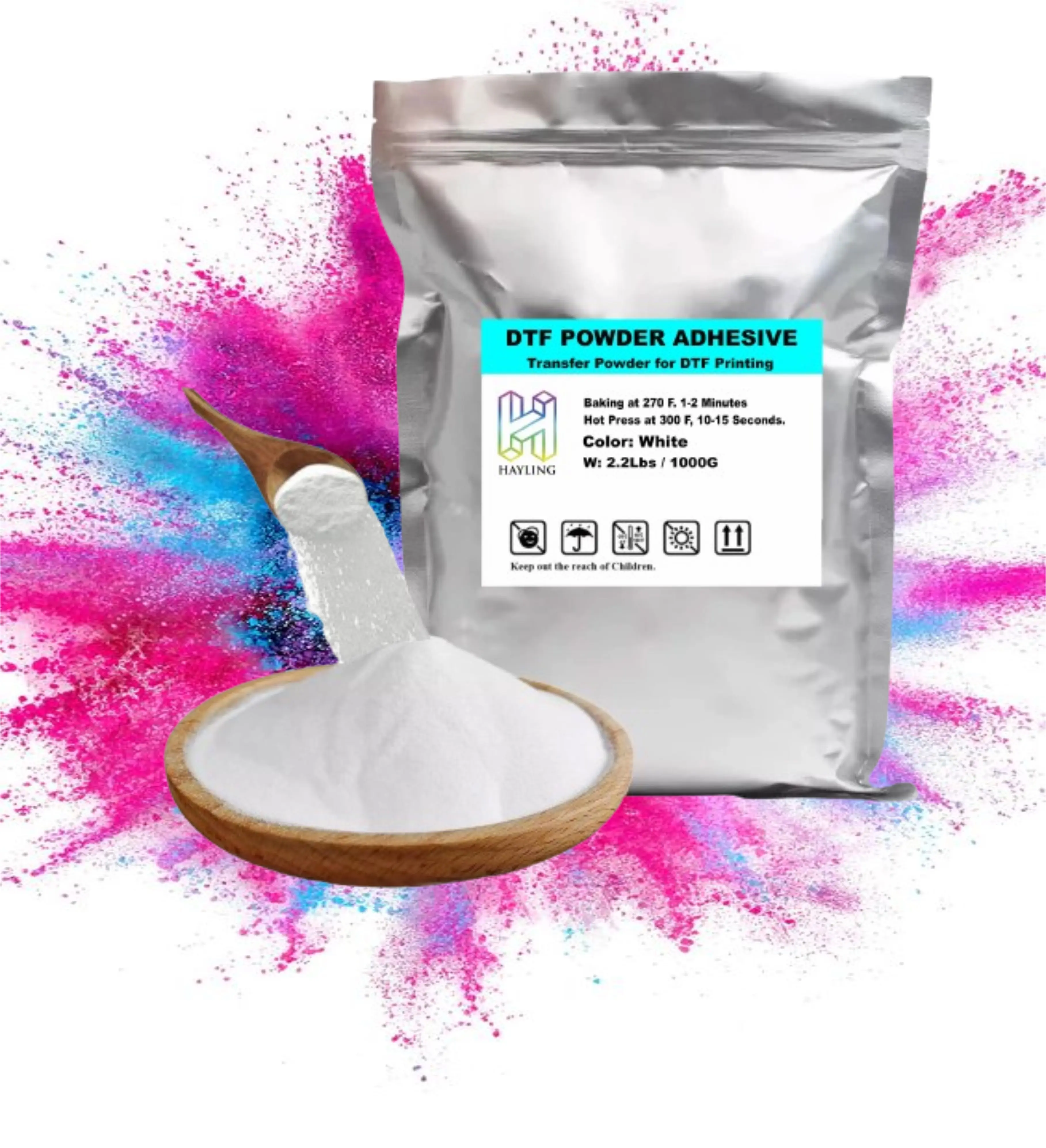 DTF Powder 35.3oz. White Digital Transfer Hot Melt Adhesive, Iron on Transfer, DTF PreTreat Transfer Powder for Black or Dark Colored Garments, Powder for All DTF Printers. Custom DTF