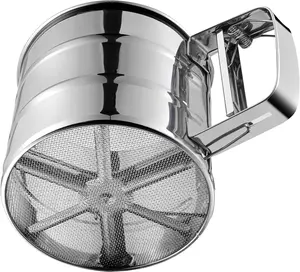 Flour Sifter, Stainless Steel Sifter for Baking, Double Layer Fine Mesh Baking Sifter, One Hand Press Crank Sifter for Powdered Sugar Shaker Duster, Flour Sieve Sifter for Baking Cakes