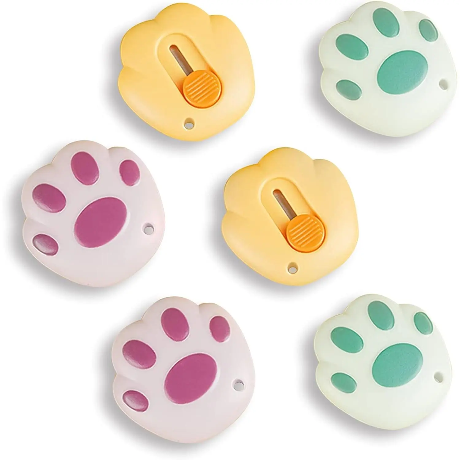 Mini Box Cutters Cat Paw Shaped Retractable Mini Portable Utility Razor Knife for Paper Cutter Envelope Letter Box Opener with Keychain Hole