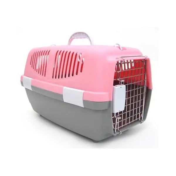 212 MAIN Small Pink High-Density Plastic Pet Carrier Cage - Travel-Ready Dog & Cat Accessory with Side Door