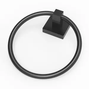 RUACQ Towel Ring Wall Mounted for Bathroom, Stainless Steel Hand Towel Holder with Square Base, Matte Black