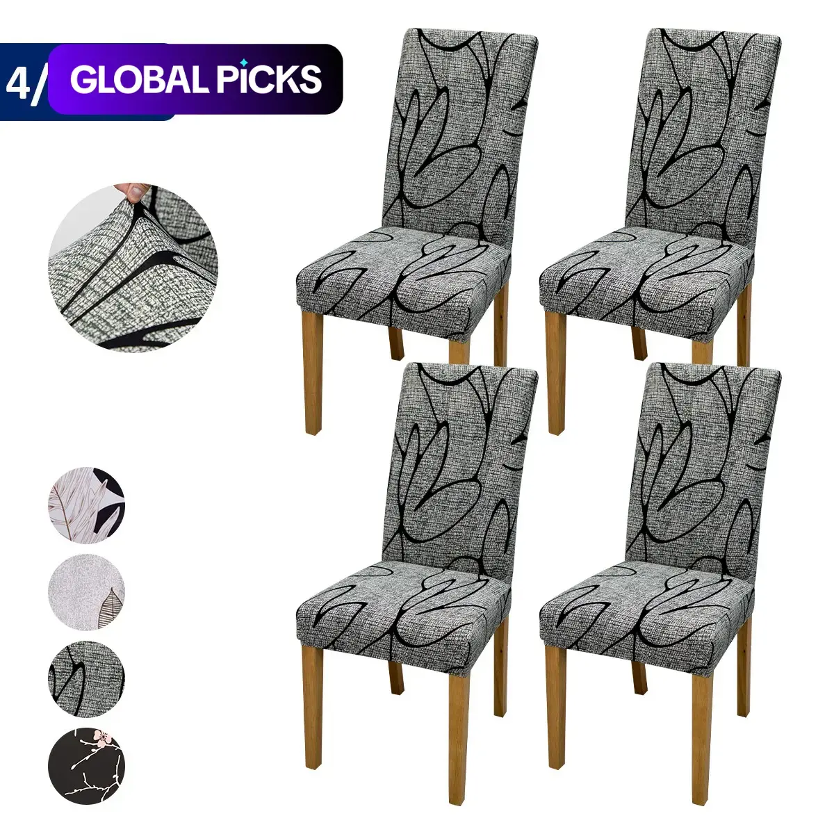 4/6 Counts Natural Art Floral-Print Chair Covers for Dining Chairs, Removable Washable Stretchy Dust-Proof Chair Protectors, Modern Style for Home and Events #GLOBAL PICKS