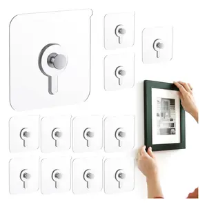 1. 12PCS Adhesive Picture Hangers – No Nails Wall Hooks, 20lb Heavy Duty Transparent Hooks for Frames