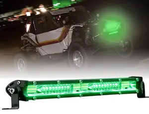 20inch Green Light Spot & Flood Combo Single Row Off Road LED Fog & Driving Roof Bumper Light Bars for Jeep Ford Trucks Boat