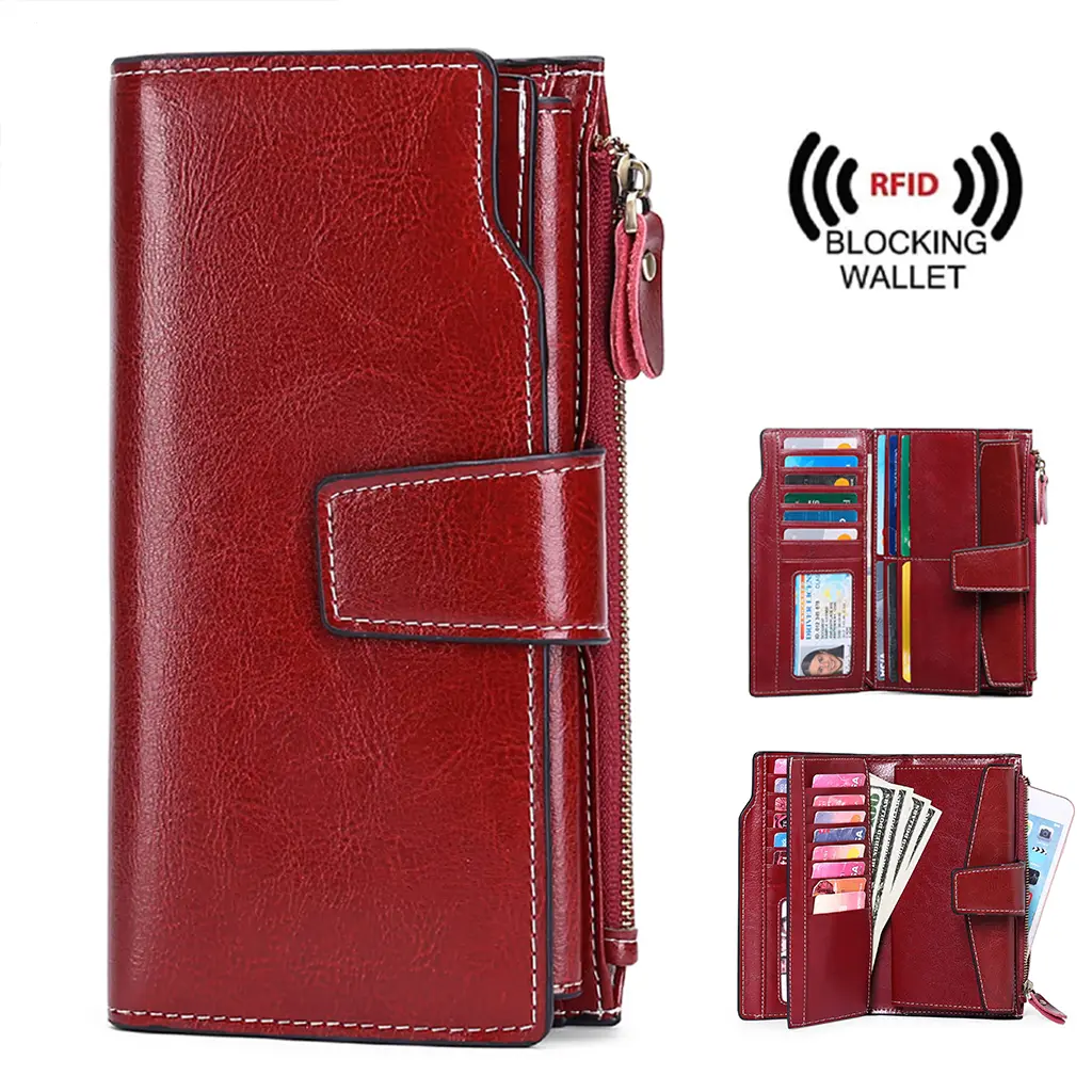 Women PU Leather Wallets RFID Blocking Clutch Card Holder Ladies Purse with Zipper Pocket Women's Wallet Large Capacity Small Women Wallet Credit Card Holder Small Coin Purse Pouch Slim Wallet for Women