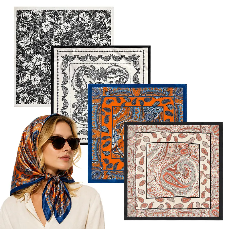 Women's Classic Vintage Print Square Cashew Scarf Set (4 Pcs, 27.5x27.5 in) - Daily Commuting Neck Decoration Accessory