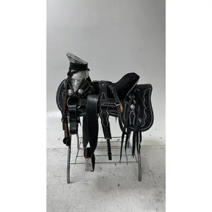 Charro Saddle – Black Leather with Suede Seat & Silver Engraved Details (15.5”)