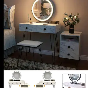 Makeup Vanity with Lights and Stool Dressing Table with Drawers Vanity Desk with Lighted Mirror and Chair Women Dresser for Bedroom (White) (Hg3706-List)