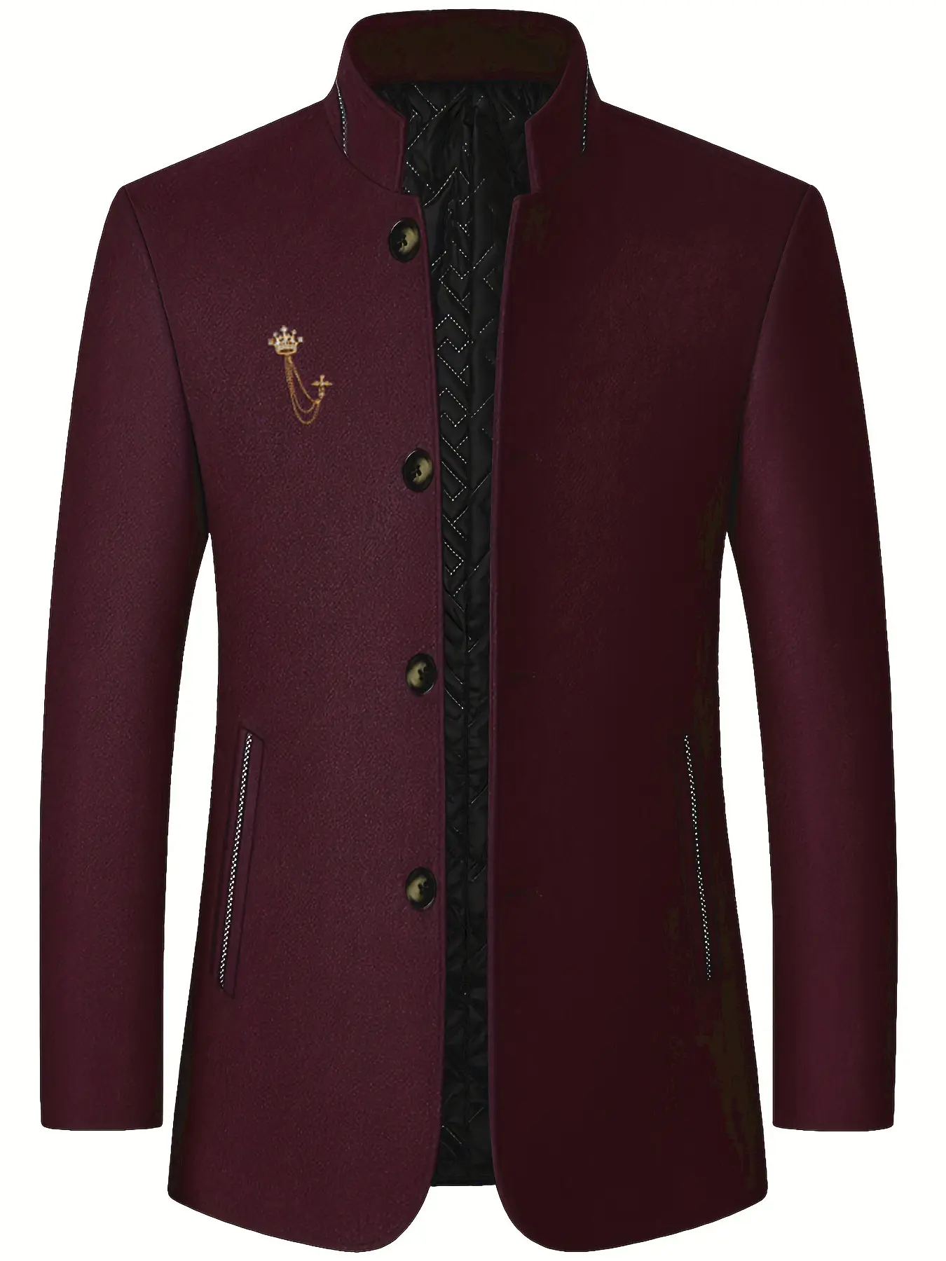 Men's casual formal style lambskin Long Sleeve jacket - stand-up collar single-breasted side pocket jacket, semi-formal office occasions and daily wear in autumn and winter - polyester fiber lining for cold resistance and warmth, texture fabric design