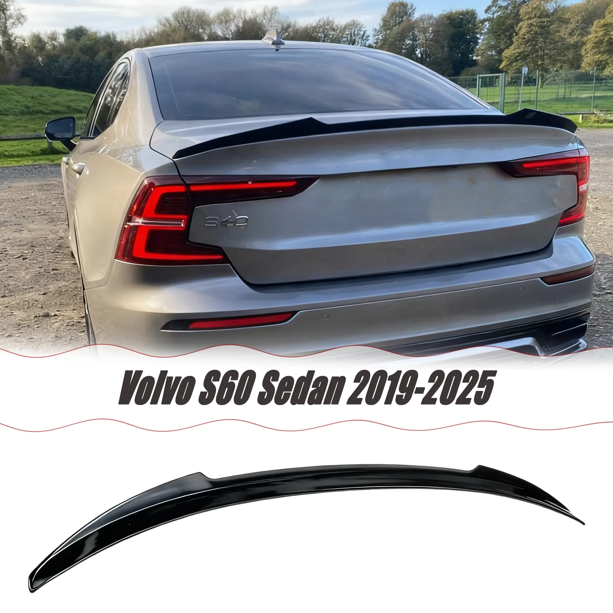 MUTUSAISI Rear Trunk Spoiler Wing For Volvo S60 Sedan 2019-2025 Gloss Black Decklid Lip Exterior Accessories