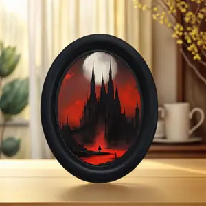 Gothic Style Spooky Blood Moon Castle Oval Frame Decorative Painting Wood Wall Art Gothic Aesthetic, Perfect for Halloween Christmas Home Office Wall Decoration Room Enhancement