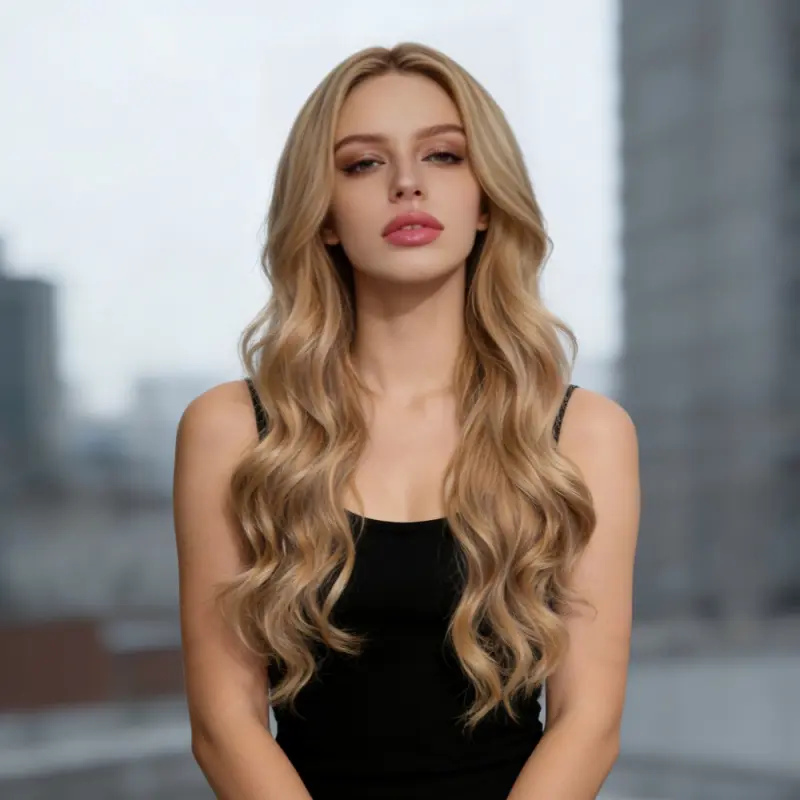 Middle Part Long Fluffy Curly Full Wig Synthetic Heat Resistant for Women Wholesale from Factory