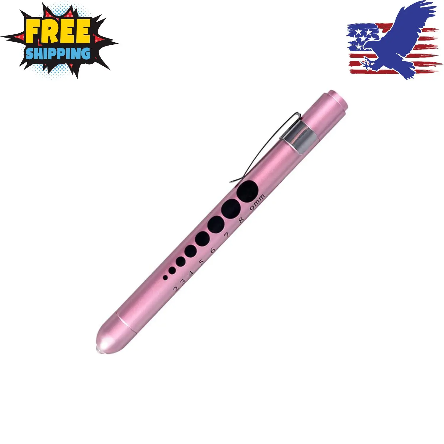 Pen Light for Nurse Doctor with Pupil Gauge and Ruler, White Light, Rose Gold